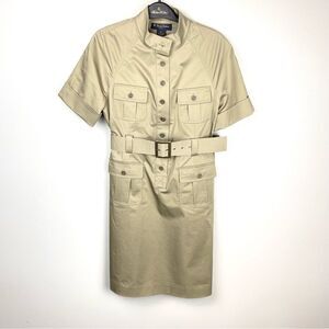 Brooks Brothers Belted Khaki Safari Shirt Dress NWOT 6 Petite